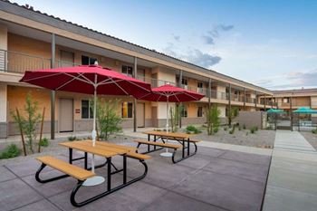 Outdoor seating and bbqs areas